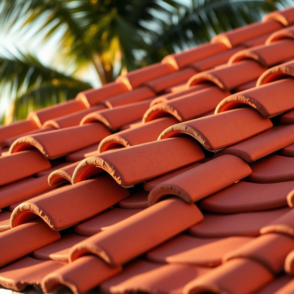 Close-up of a Tampa Bay terracotta tile roof under bright Florida sun